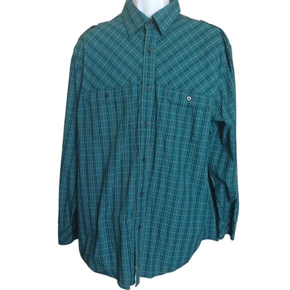 Alfani Mens Plaid Shirt XL Button Down Blue Black 100% Cotton Easy Care - Picture 1 of 7